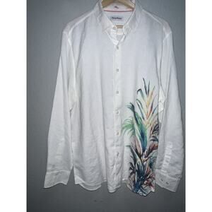 Tommy Bahama Linen Tropical Palm Long Sleeve Button Shirt Mens L Resort Wear